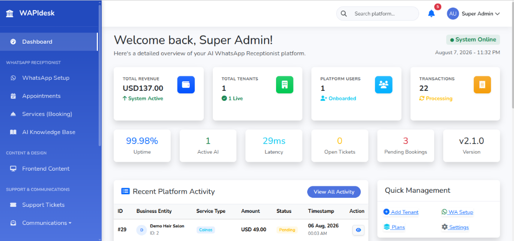 Super Admin Dashboard Screenshot