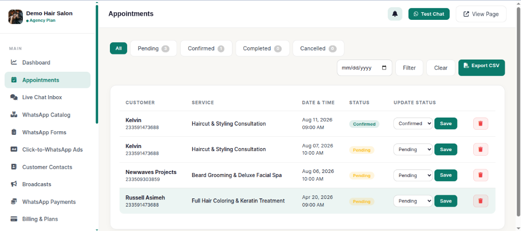 Appointments Management Screenshot