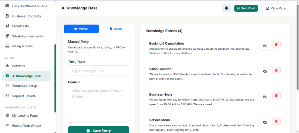 Knowledge Base Management Screenshot