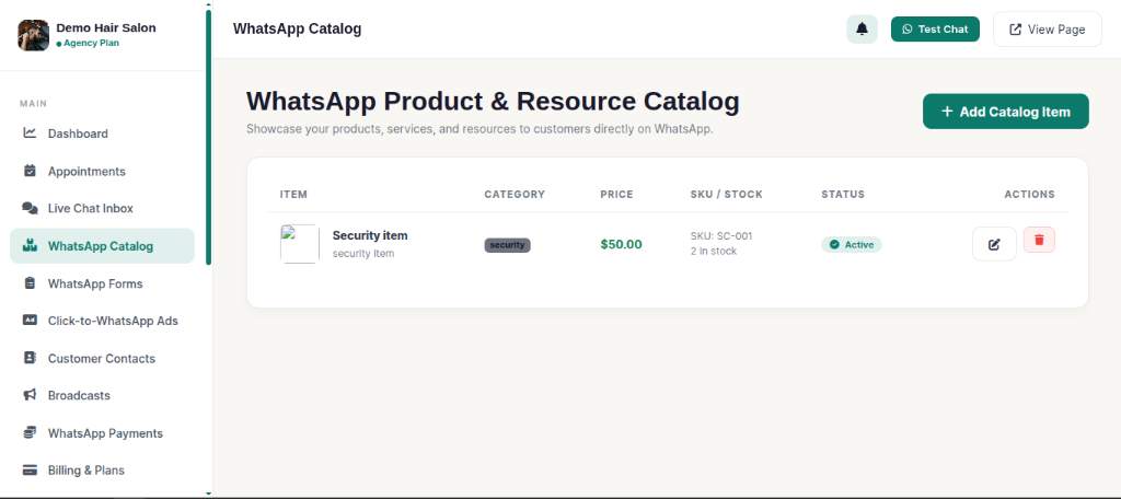WhatsApp Product Catalog Screenshot
